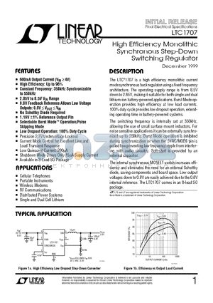 LTC1707IS8 datasheet - High Efficiency Monolithic Synchronous Step-Down Switching Regulator