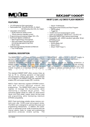 MX28F1000P datasheet - 1M-BIT [128K x 8] CMOS FLASH MEMORY