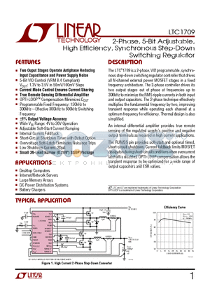 LTC1709 datasheet - 2-Phase, 5-Bit Adjustable, High Efficiency, Synchronous Step-Down Switching Regulator