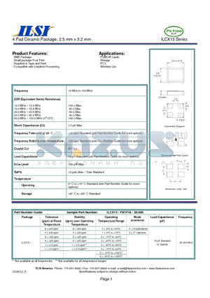 ILCX13-HGDF18-20.000 datasheet - 4 Pad Ceramic Package, 2.5 mm x 3.2 mm