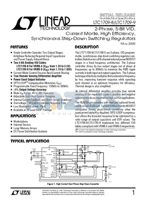 LTC1709-8 datasheet - 2-Phase, 5-Bit VID, Current Mode, High Efficiency, Synchronous Step-Down Switching Regulators