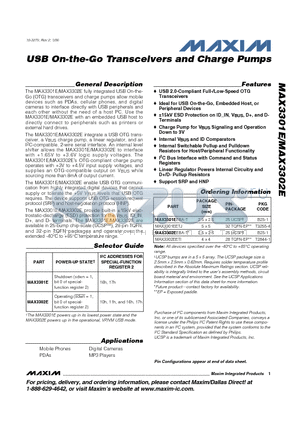 MAX3302EEBA-T datasheet - USB On-the-Go Transceiver and Charge Pump