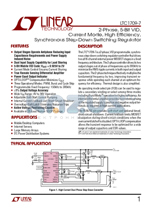 LTC1709EG-7 datasheet - 2-Phase, 5-Bit VID, Current Mode, High Efficiency, Synchronous Step-Down Switching Regulator