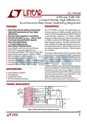 LTC1709EG-85 datasheet - 2-Phase, 5-Bit VID,Current Mode, High Efficiency,Synchronous Step-Down Switching Regulator