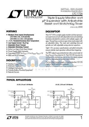 LTC1726ES8-5 datasheet - Triple Supply Monitor and uP Supervisor with Adjustable Reset and Watchdog Timer