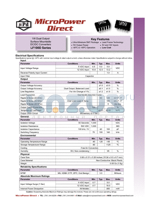 LF111D datasheet - 1W Dual Output Surface Mountable DC/DC Converters