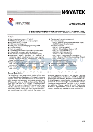 NT68P62 datasheet - 8-Bit Microcontroller for Monitor (32K OTP ROM Type)