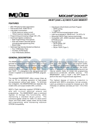 MX28F2000PPC-90C4 datasheet - 2M-BIT [256K x 8] CMOS FLASH MEMORY