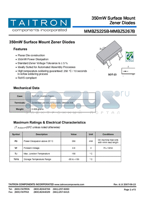 MMBZ5230B datasheet - 350mW Surface Mount Zener Diodes
