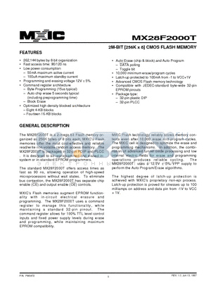 MX28F2000TQC-90C4 datasheet - 2M-BIT [256K x 8] CMOS FLASH MEMORY