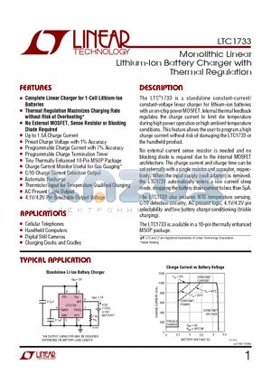 LTC1733EMSE datasheet - Monolithic Linear Lithium-Ion Battery Charger with Thermal Regulation