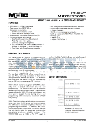 MX28F2100BMC-12 datasheet - 2M-BIT [256K x 8/128K x 16] CMOS FLASH MEMORY