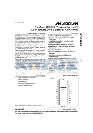 MAX3325 datasheet - 3V Dual RS-232 Transceiver with LCD Supply and Contrast Controller