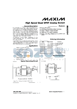 MAX334 datasheet - High Speed Quad SPST Analog Switch