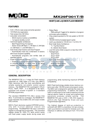 MX29F001TPC-12 datasheet - 1M-BIT [128K x 8] CMOS FLASH MEMORY