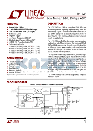 LTC1745 datasheet - Low Noise,12-Bit, 25Msps ADC