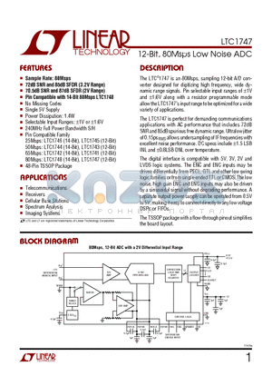 LTC1747CFW datasheet - 12-Bit, 80Msps Low Noise ADC