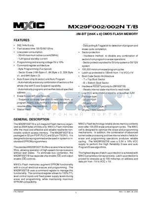 MX29F002BPC-70G datasheet - 2M-BIT [256K x 8] CMOS FLASH MEMORY