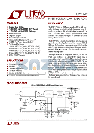 LTC1748IFW datasheet - 14-Bit, 80Msps Low Noise ADC