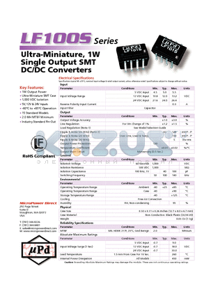 LF124S datasheet - Ultra-Miniature, 1W Single Output SMT DC/DC Converters