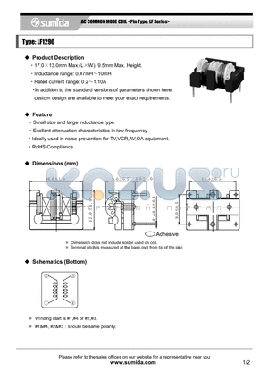 LF1290NP-472 datasheet - AC COMMON MODE COIL <Pin Type: LF Series>