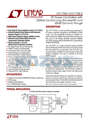 LTC1758-1 datasheet - RF Power Controllers with 250kHz Control Loop Bandwidth and 40dB Dynamic Range