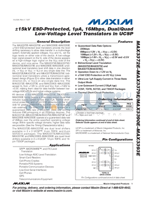 MAX3372E_07 datasheet - a15kV ESD-Protected, 1lA, 16Mbps, Dual/Quad Low-Voltage Level Translators in UCSP