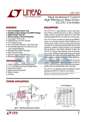 LTC1771IS8 datasheet - 10mA Quiescent Current High Efficiency Step-Down DC/DC Controller