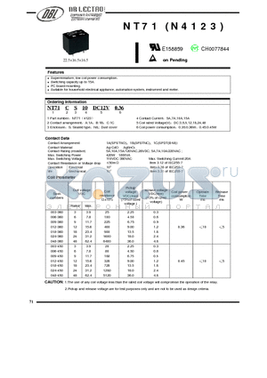 NT71B5DC3V0.36 datasheet - Superminiature, low coil power consumption.