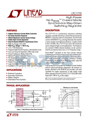 LTC1775IGN datasheet - High Power No RSENSE TM Current Mode Synchronous Step-Down Switching Regulator