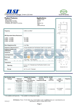 ILCX18-BBDF18-20.000 datasheet - 4 Pad Ceramic Package, 2 mm x 2.5 mm