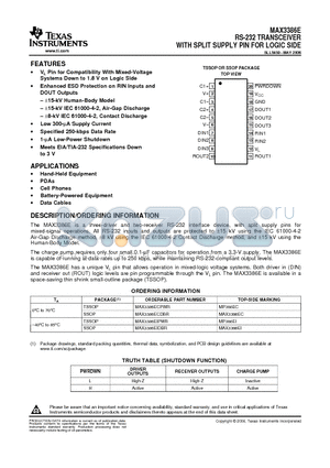 MAX3386E datasheet - RS-232 TRANSCEIVER WITH SPLIT SUPPLY PIN FOR LOGIC SIDE