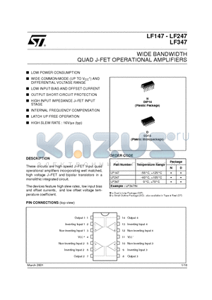 LF147DT datasheet - WIDE BANDWIDTH QUAD J-FET OPERATIONAL AMPLIFIERS