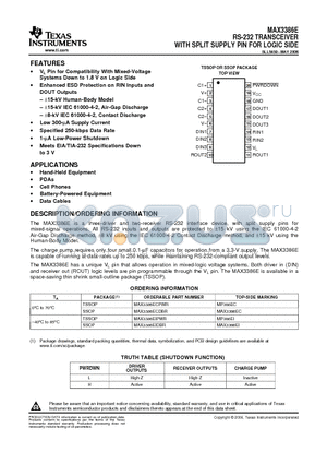 MAX3386EIDWR datasheet - RS-232 TRANSCEIVER WITH SPLIT SUPPLY PIN FOR LOGIC SIDE