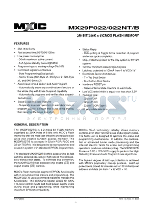 MX29F022BPC-70 datasheet - 2M-BIT[256K x 8]CMOS FLASH MEMORY