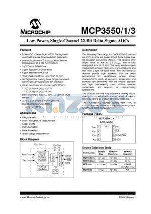 MCP3550-60T-E/MS datasheet - Low-Power, Single-Channel 22-Bit Delta-Sigma ADCs