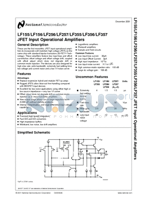 LF156 datasheet - JFET Input Operational Amplifiers