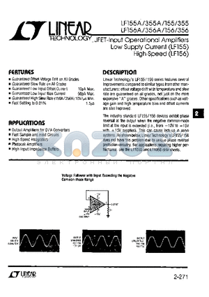 LF156A datasheet - JFET-Input Operational Amplifiers Low Supply Current High Speed