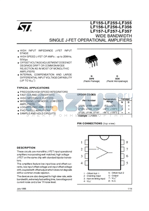 LF156-LF256-LF356 datasheet - WIDE BANDWIDTH SINGLE J-FET OPERATIONAL AMPLIFIERS