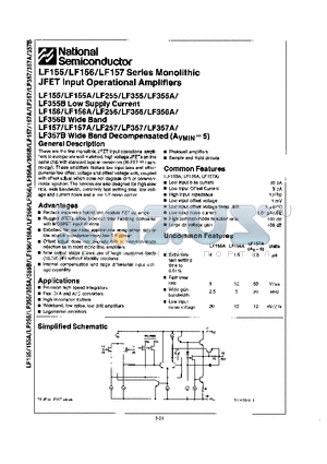 LF156AH datasheet - Series Monolithic JFET Input Operational Amplifiers