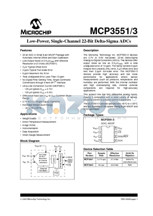 MCP3551T-E/SN datasheet - Low-Power, Single-Channel 22-Bit Delta-Sigma ADCs