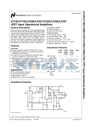 LF155H datasheet - JFET Input Operational Amplifiers