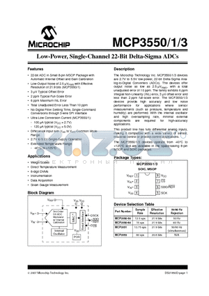 MCP3553T-E/SN datasheet - Low-Power, Single-Channel 22-Bit Delta-Sigma ADCs