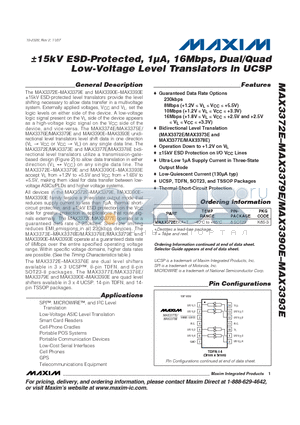 MAX3393EEUD datasheet - a15kV ESD-Protected, 1lA, 16Mbps, Dual/Quad Low-Voltage Level Translators in UCSP