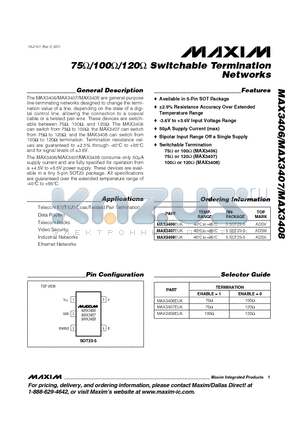 MAX3406EUK datasheet - 75/100/120 Switchable Termination Networks