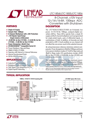 LTC1854IG-TR datasheet - 8-Channel, a10V Input 12-/14-/16-Bit, 100ksps ADC Converters with Shutdown