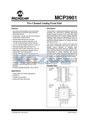 MCP3901A0T-I/SS datasheet - Two Channel Analog Front End
