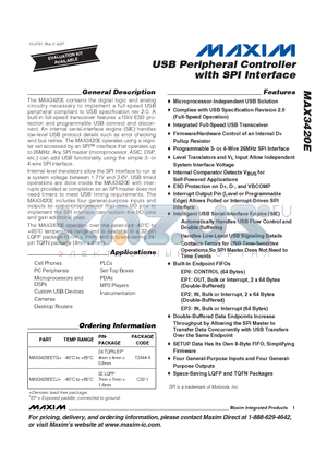 MAX3420E_07 datasheet - USB Peripheral Controller with SPI Interface