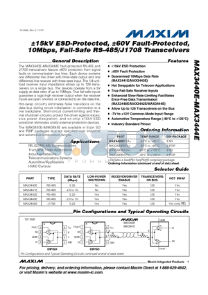 MAX3440EEPA+ datasheet - a15kV ESD-Protected, a60V Fault-Protected,