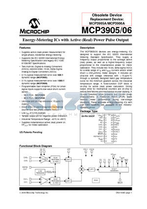 MCP3906T-I/SS datasheet - Energy-Metering ICs with Active (Real) Power Pulse Output
